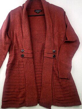 Fortune + Ivy Open Front Heavy Knit Cardigan S Rust Cottagecore Casual Layering